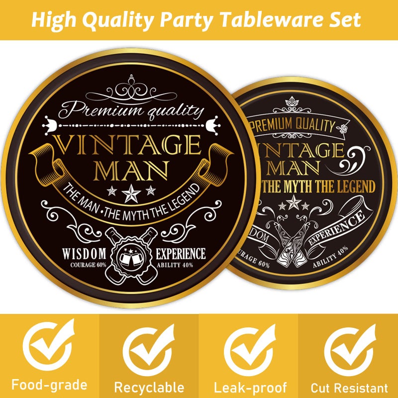 Wiooffen 96 Pcs Vintage 40th Birthday Decorations for Men 40 Years old Paper Plates Napkins Birthday Supplies Back in 1984 Theme Party Tableware Set Cheers to 40 Years Table Party Decor Favors for 24 Guests - Image 4